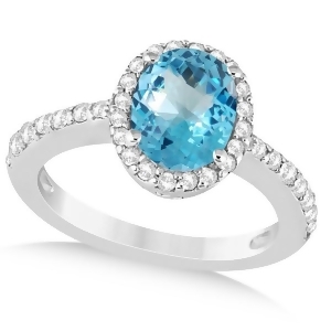 Oval Halo Blue Topaz Engagement Ring Setting 14k White Gold 3.29ct - All