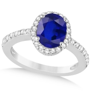 Oval Halo Blue Sapphire Engagement Ring Setting 14k White Gold 3.29ct - All