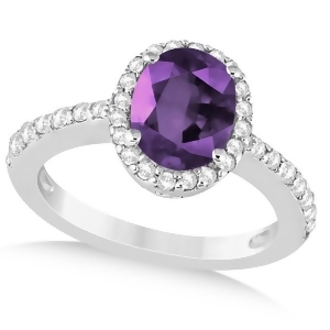 Oval Halo Amethyst Engagement Ring Setting 14k White Gold 3.29ct - All