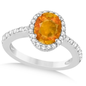 Oval Halo Citrine Engagement Ring Setting 14k White Gold 3.29ct - All