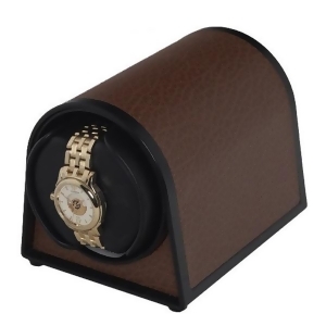 Orbita Dome Shaped Single Watch Winder in Brown Faux Leather - All