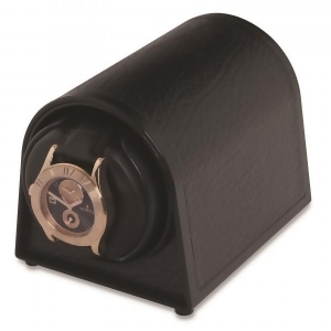 Orbita Dome Shaped Single Watch Winder in Black Faux Leather - All