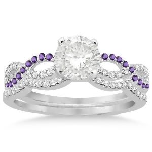 Infinity Diamond and Amethyst Engagement Ring Set 14k White Gold 0.34ct - All