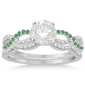 Infinity Diamond and Emerald Engagement Ring Set 18k White Gold 0.34ct - All