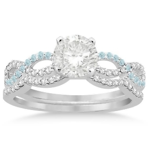 Infinity Diamond and Aquamarine Engagement Bridal Set in Platinum 0.34ct - All