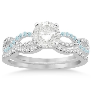 Infinity Diamond and Aquamarine Engagement Ring Set 14k White Gold 0.34ct - All