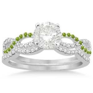 Infinity Diamond and Peridot Engagement Bridal Set Palladium 0.34ct - All