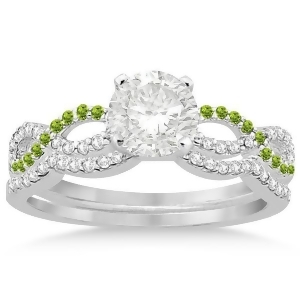 Infinity Diamond and Peridot Engagement Bridal Set in Platinum 0.34ct - All