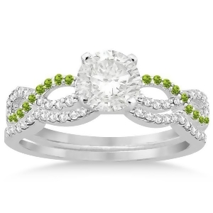 Infinity Diamond and Peridot Engagement Ring Set 18k White Gold 0.34ct - All
