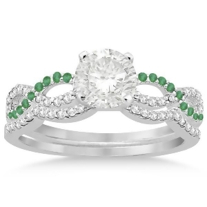 Infinity Diamond and Emerald Engagement Bridal Set in Platinum 0.34ct - All