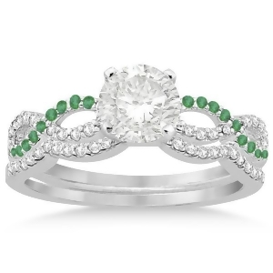 Infinity Diamond and Emerald Engagement Bridal Set Palladium 0.34ct - All