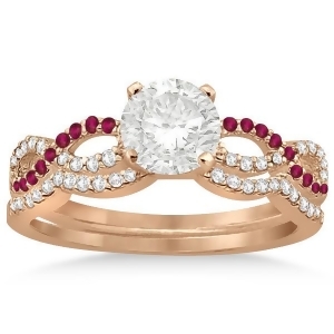 Infinity Diamond and Ruby Engagement Ring Set 18k Rose Gold 0.34ct - All