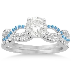 Infinity Diamond and Blue Topaz Engagement Ring Set 18k White Gold 0.34ct - All