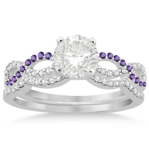 Infinity Diamond and Amethyst Engagement Bridal Set Palladium 0.34ct - All