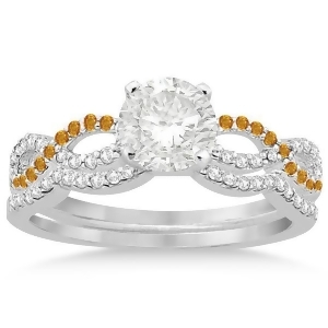 Infinity Diamond and Citrine Engagement Ring Set 18k White Gold 0.34ct - All