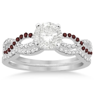 Infinity Diamond and Garnet Engagement Bridal Set in Platinum 0.34ct - All