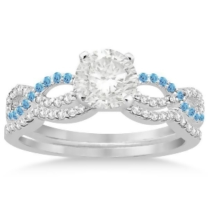 Infinity Diamond and Blue Topaz Engagement Ring Set 14k White Gold 0.34ct - All
