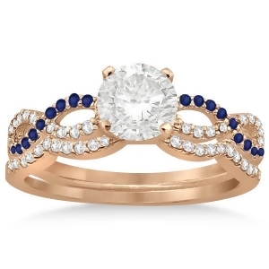 Infinity Diamond and Blue Sapphire Bridal Set in 18k Rose Gold 0.34ct - All