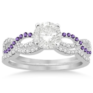 Infinity Diamond and Amethyst Engagement Ring Set 18k White Gold 0.34ct - All