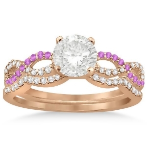Infinity Diamond and Pink Sapphire Bridal Set in 18k Rose Gold 0.34ct - All
