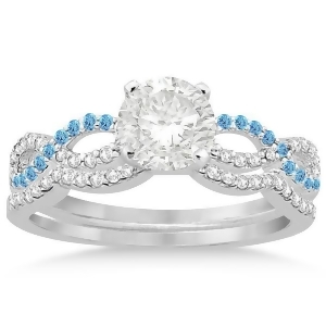 Infinity Diamond and Blue Topaz Engagement Bridal Set in Platinum 0.34ct - All