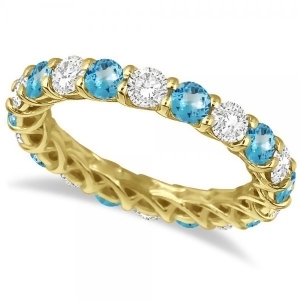 Luxury Diamond and Blue Topaz Eternity Ring Band 14k Yellow Gold 4.20ct - All