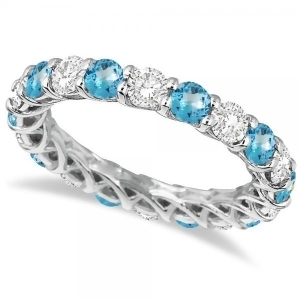 Luxury Diamond and Blue Topaz Eternity Ring Band 14k White Gold 4.20ct - All