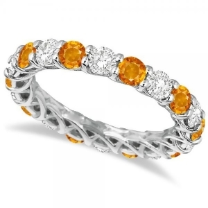 Luxury Diamond and Citrine Eternity Ring Band 14k White Gold 4.20ct - All