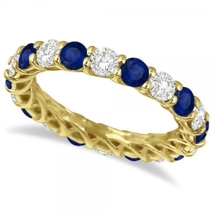 Luxury Diamond and Blue Sapphire Eternity Ring Band 14k Yellow Gold 4.20ct - All