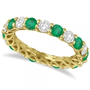 Luxury Diamond and Emerald Eternity Ring Band 14k Yellow Gold 4.20ct - All