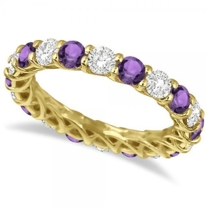 Luxury Diamond and Amethyst Eternity Ring Band 14k Yellow Gold 4.20ct - All