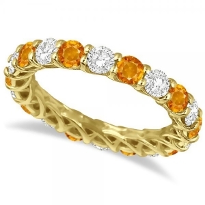 Luxury Diamond and Citrine Eternity Ring Band 14k Yellow Gold 4.20ct - All