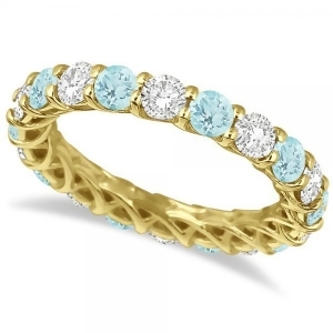 Luxury Diamond and Aquamarine Eternity Ring Band 14k Yellow Gold 4.20ct - All