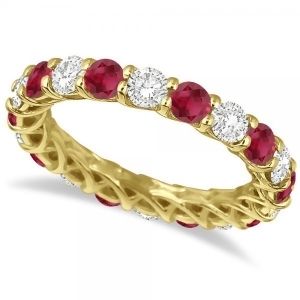 Luxury Diamond and Ruby Eternity Ring Band 14k Yellow Gold 4.20ct - All