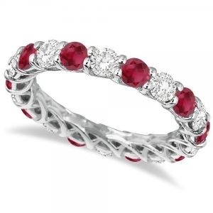 Luxury Diamond and Ruby Eternity Ring Band 14k White Gold 4.20ct - All