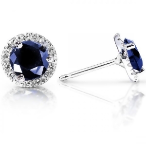 Blue Sapphire and Diamond Stud Earrings in 14k White Gold 1.50ct - All