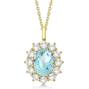 Oval Aquamarine and Diamond Pendant Necklace 14k Yellow Gold 3.60ctw - All