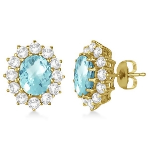 Oval Aquamarine and Diamond Earrings 14k Yellow Gold 7.10ctw - All