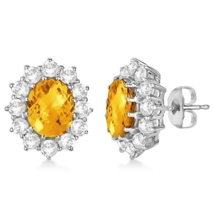 Oval Citrine and Diamond Earrings 14k White Gold 7.10ctw - All