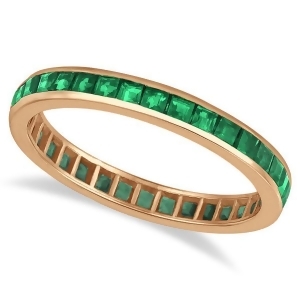 Princess-cut Emerald Eternity Ring Band 14k Rose Gold 1.36ct - All