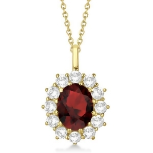 Oval Garnet and Diamond Pendant Necklace 14k Yellow Gold 3.60ctw - All