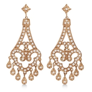 Dangling Chandelier Diamond Earrings 14K Rose Gold 1.08ct - All
