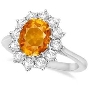 Oval Citrine and Diamond Ring 14k White Gold 3.60ctw - All