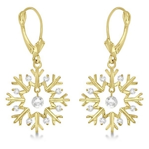 Snowflake Shaped Dangle Drop Diamond Earrings 14K Yellow Gold 0.30ct - All