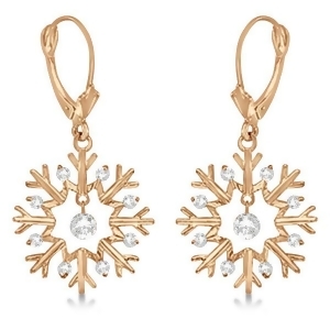 Snowflake Shaped Dangle Drop Diamond Earrings 14K Rose Gold 0.30ct - All