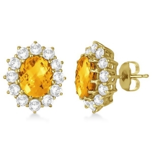 Oval Citrine and Diamond Earrings 14k Yellow Gold 7.10ctw - All