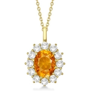 Oval Citrine and Diamond Pendant Necklace 14k Yellow Gold 3.60ctw - All