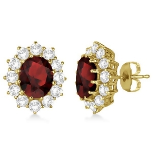 Oval Garnet and Diamond Earrings 14k Yellow Gold 7.10ctw - All