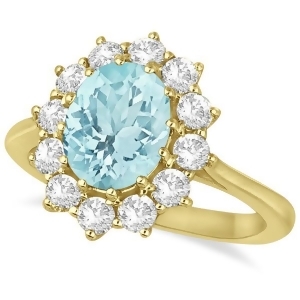 Oval Aquamarine and Diamond Ring 14k Yellow Gold 3.60ctw - All