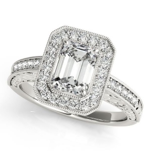 Antique Emerald Cut Diamond Engagement Ring Palladium 1.80ct - All
